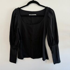 Susana Monaco Black Long Puff Sleeve Blouse